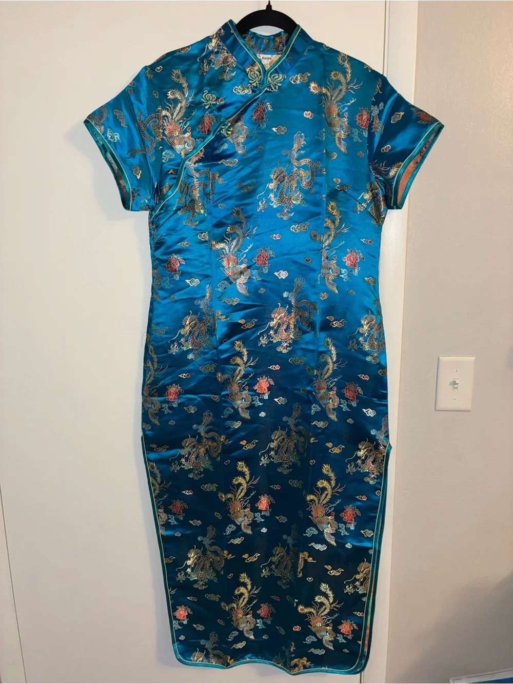Blue Traditional Chinese Cheongsam Dress Kimono Dragon and Phoenix - Picture 2 of 13